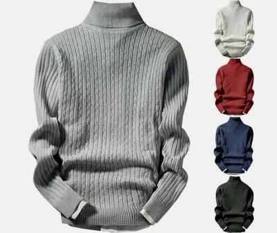 Winter Men's Knitted Sweater Polo Roll Turtle Neck Jumper Pullover Slim Tops