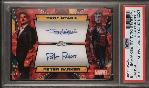 2025 Peter Parker Stark Topps Chrome Marvel Facs Dual Red Wave Auto 5/5 PSA 8