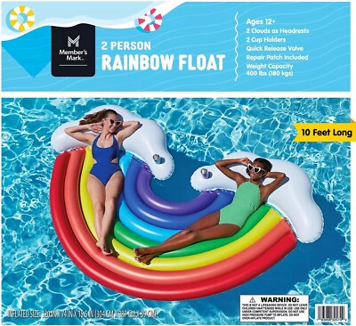 2 Person Rainbow Float 2 Cupholders 400 lbs Cap 120'' x 74'' Member's Mark