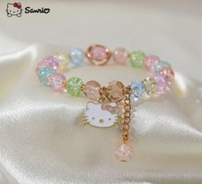 Sanrio Hello Kitty Pastel Beads Colorful Gold Stretch Bracelet-Pink Multi KAWAII