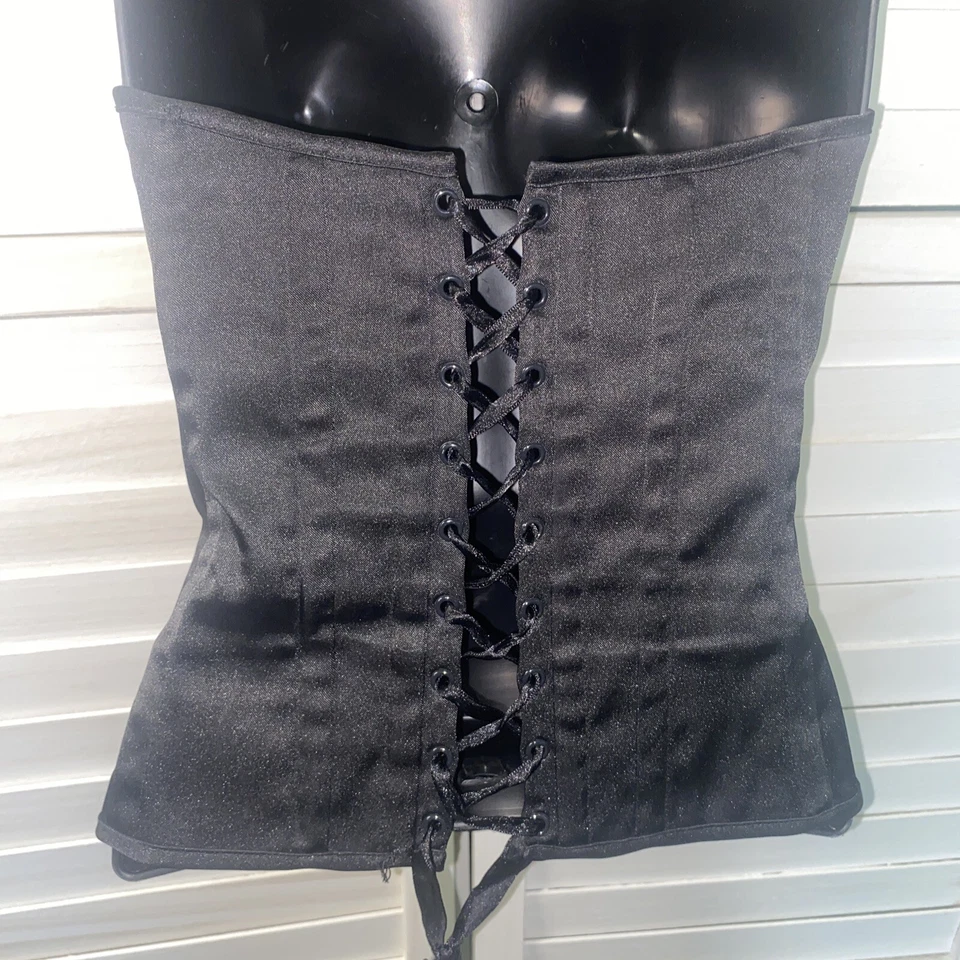 Corsé Bustier Charlotte Russe Negro Satinado Estrás Sin Tirantes Talla S Foto 4 de 4