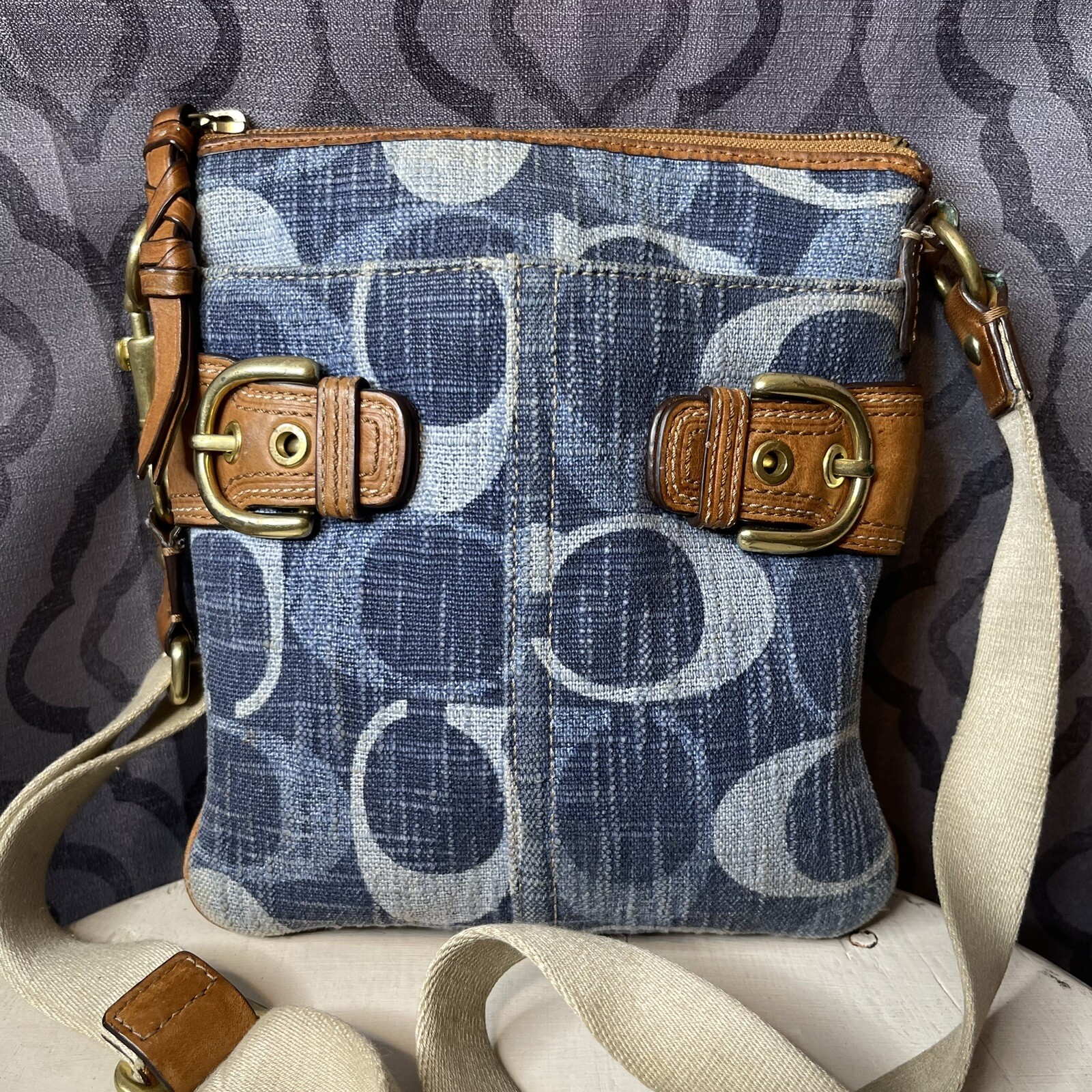 coach denim crossbody bag Handbag Blue Brown Y2K Style Gem