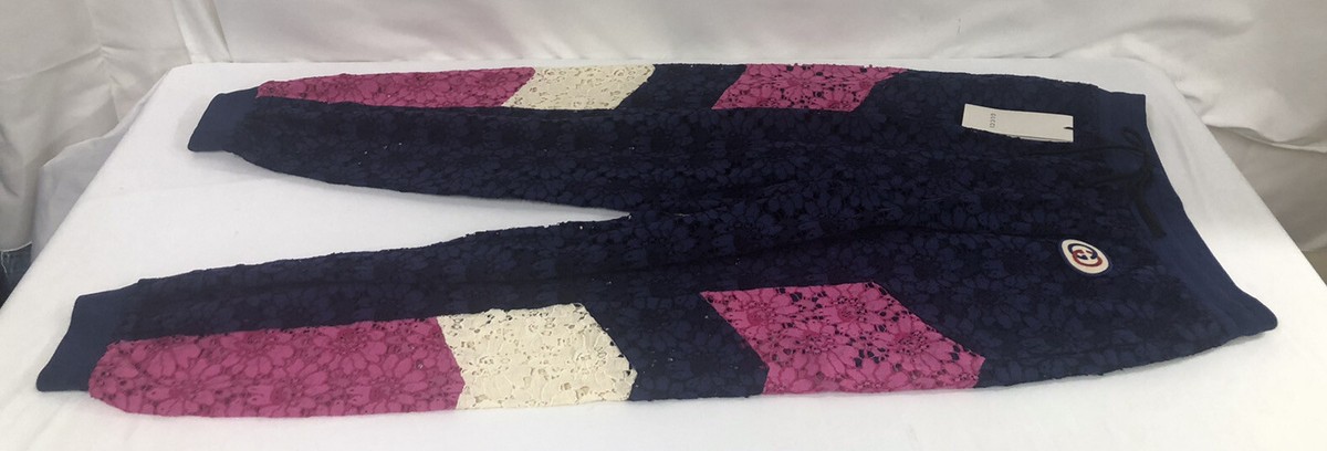 NWT Gucci Colorblock Floral Lace Purple/Pink/White GG Joggers Size