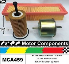 FILTER KIT Oil Air Fuel for CITROEN C3 1.6i TU5JP4 1.6L Petrol	9/2003 > 5/2010