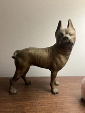 Antique Cast Iron HUBLEY? Dog Doorstop Statue Figurine Boston Terrier 8.75” Tall