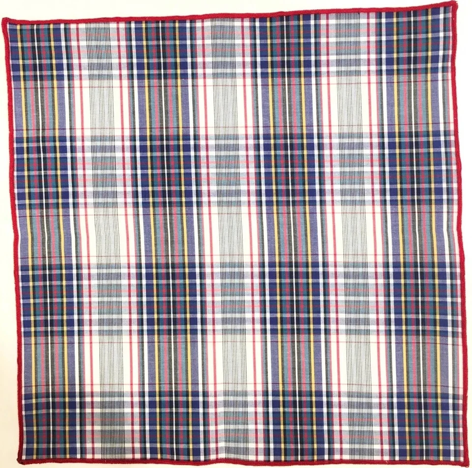 Pocket Square Plaid Multi Color With Red Stitched Borders By Squaretrapny.com - Image 2 of 4