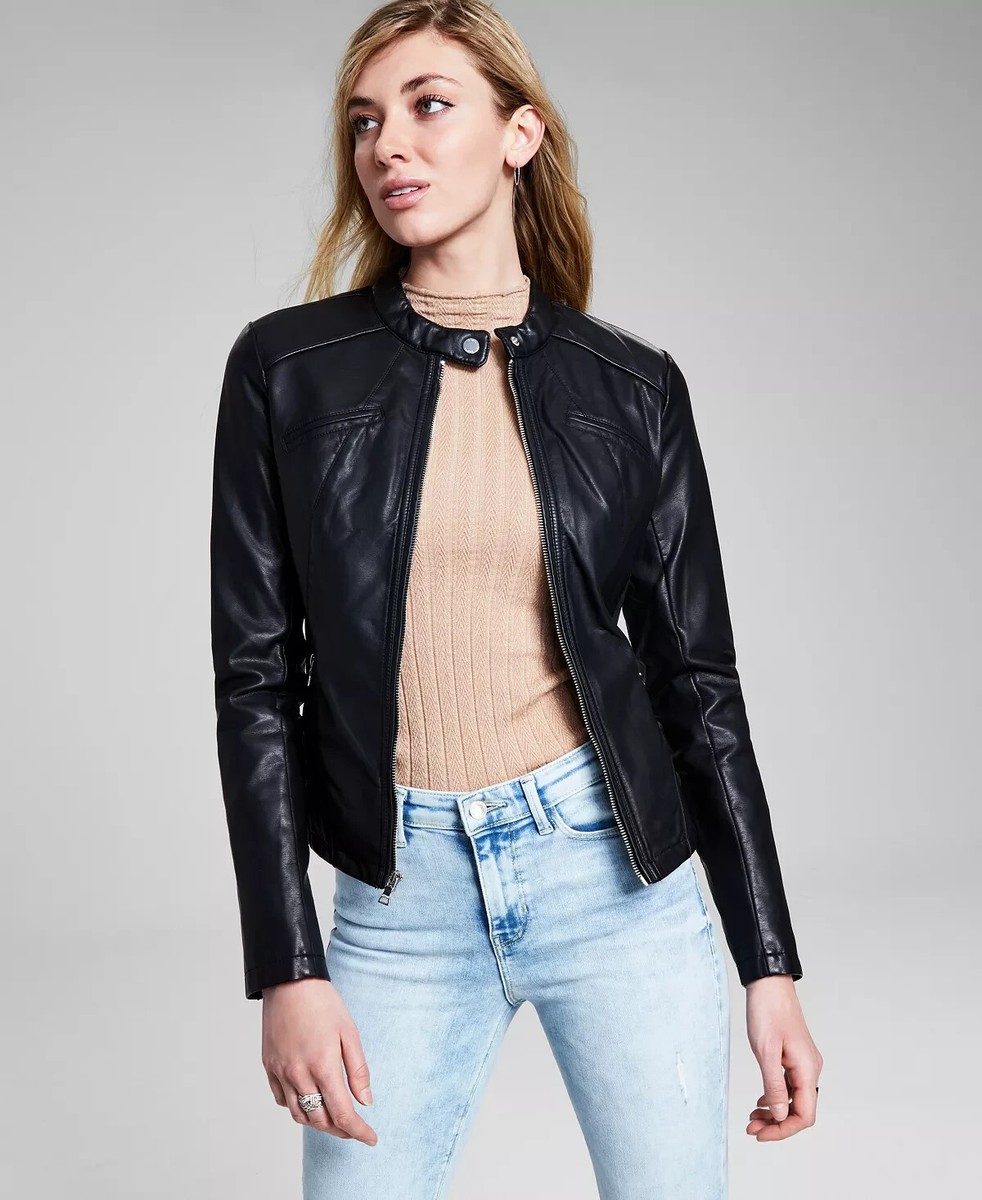 Guess Black Faux Leather Motorcycle Jacket L62209 Womens Guess Black Faux Leather Motorcycle Jacket L62209 Womens