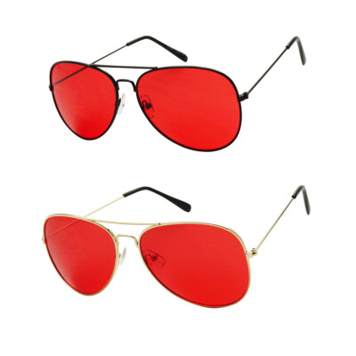 ShadyVEU Classic Pilot Cop Retro 80s Red Tint Metal Slim Frame