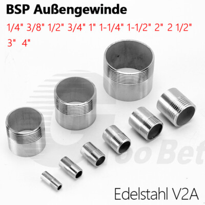 Edelstahl Anschweißnippel 1/4 bis 4 Zoll Außengewinde Fitting Gewindefitting V2A
