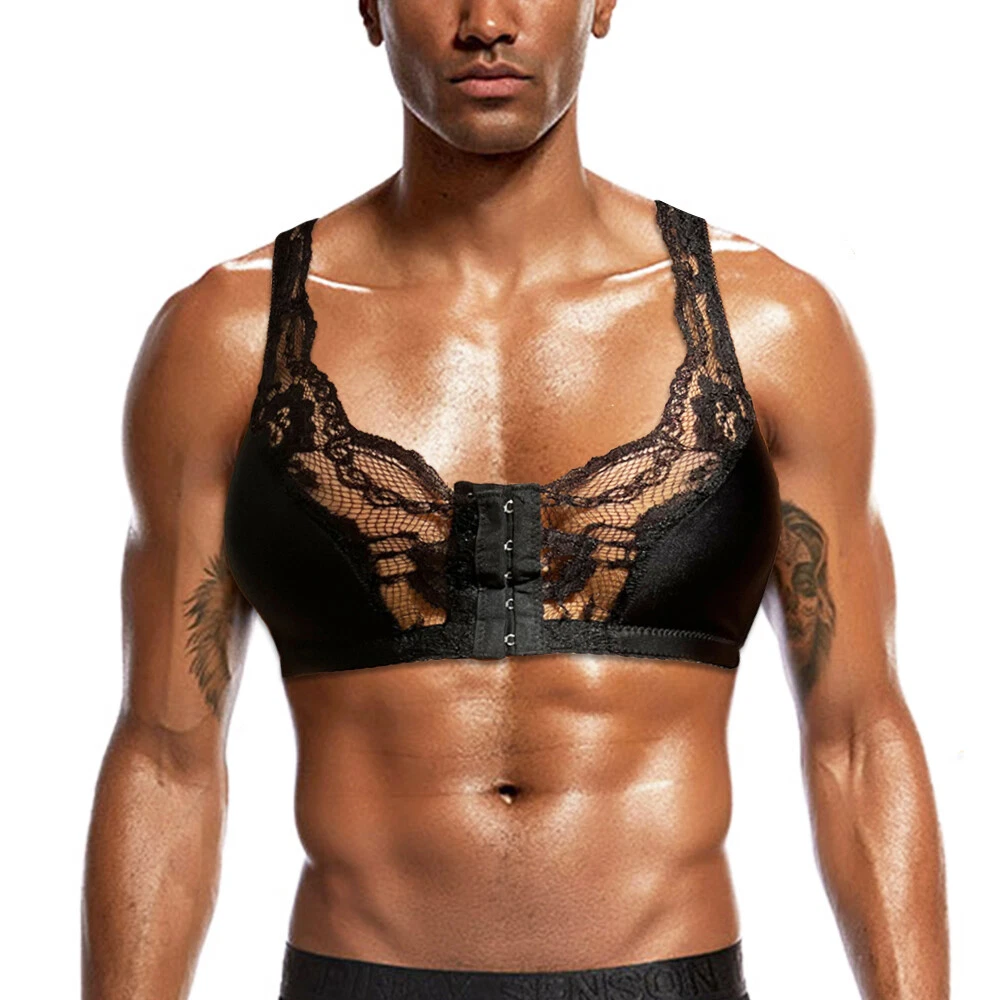 Men Sissy Crossdreser Bras Lace Front closure Transgender Unpadded Sexy  Lingerie