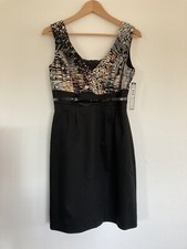 NWT: Tahari Dress Petite 6P Sleeveless Belted Brown Black Ruffles Work Cocktail