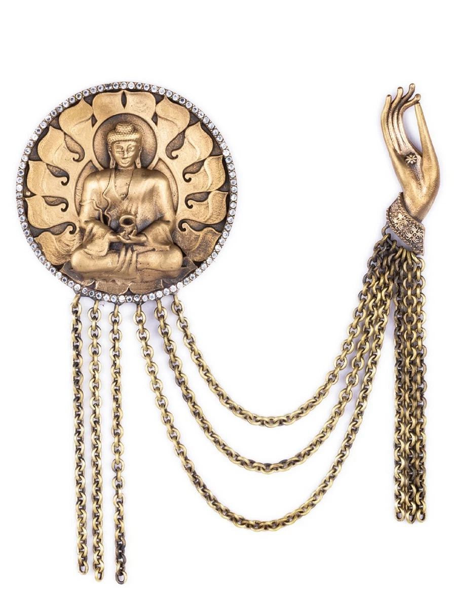 Buddha Brooch Ancient Brooch Vintage Gold Buddha Brooch Handmade