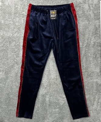 Royal 7even Mens Velvet Tapered Track Pants  Size XL  Navy Blue/Maroon  NEW