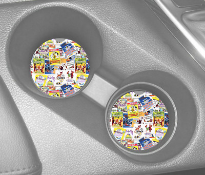 DISNEY POSTERS COLLAGE ART INSPIRED SANDSTONE CAR COASTER SET (2) ABSORBS
