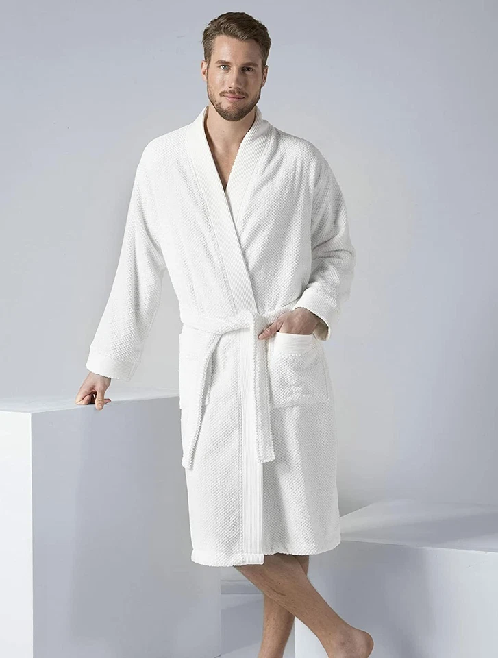 SEYANTE Albornoz de Terry Kimono de Lujo para Hombres Borde Tejido de Arroz - 100% Algodón Turco Foto 4 de 4