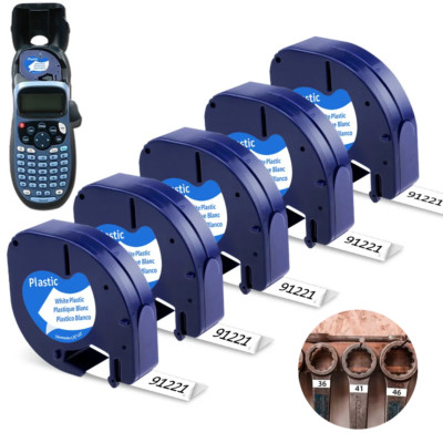 5x komp.91221 DYMO LetraTag LT-100H XR 12mm schwarz auf weiß Plastic Label Tape