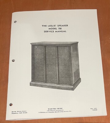 Leslie Speaker Model 212S, 700, 771, 122-142, 145-147, 715 Service