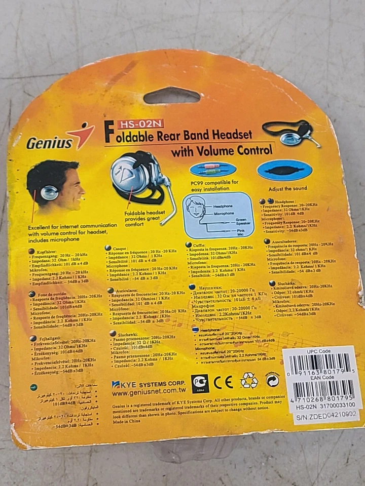 Genius Foldable Rear Band Headset w/Volume Control. HS-02N  - Image 2 of 4