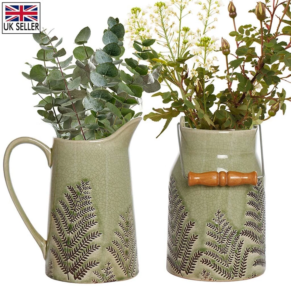 HOME DECOR Ceramic Garden Pitcher Jug Plant Pots Indoor Outdoor Flower Vase Green Decor