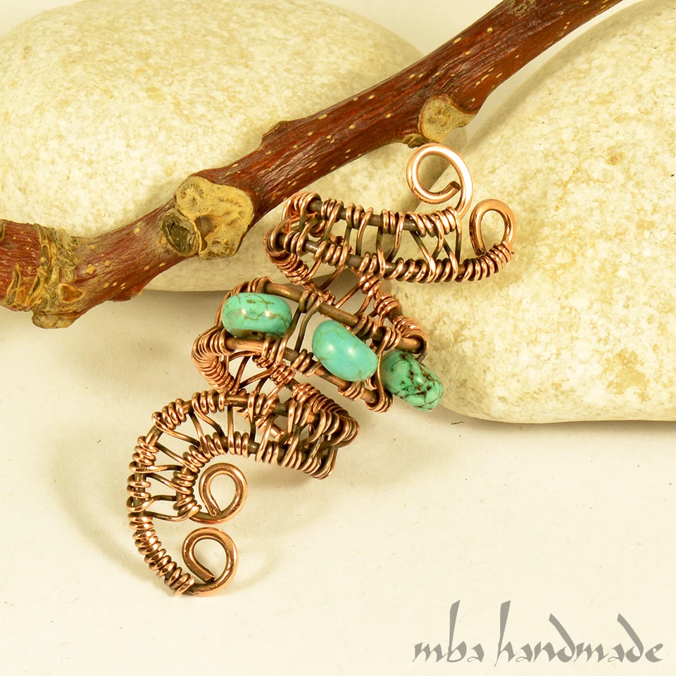 Espiral Cobre Turquesa Vikingo Cuentas Barba Rastas Accesorio para Cabello Foto 2 de 3