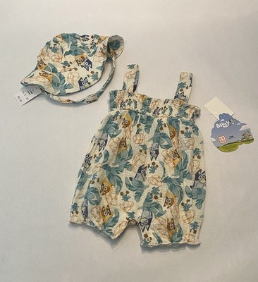 New Baby Girl Bluey Bingo Romper Hat Set 3-6 Months Summer Outfit