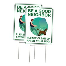 Clean Up After Your Dog Signs 2 Pack, 9 x 12" With Metal H-Stakes, Double