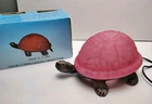 Vintage Turtle Accent Lamp – Pink Glass Shell, Metal Base Sculpture Night Light