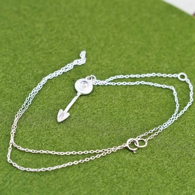 16+2 , Vintage sterling 925 silver circle chain necklace with Cz arrow pendant