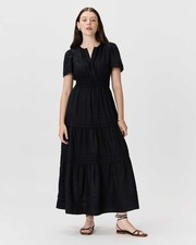 QUINCE Black 100% European Linen Tiered A-Line Maxi Dress, Size L