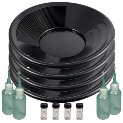 Sluice Monkey 4 Pack of 12 inch Black Gold Pans, Sniffers, Vials