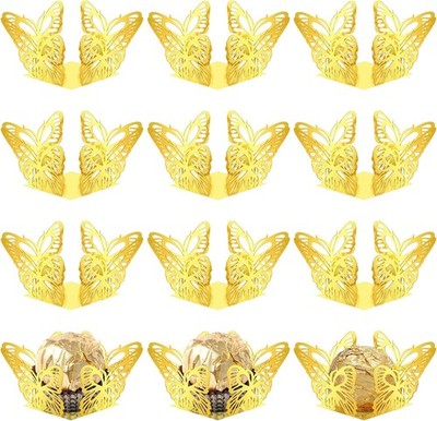 100 Pcs Gold Butterfly Truffle Wrappers Paper Cupcake Dert Liners Candy