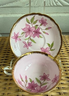 Vintage 1960s Paragon Pink Clematis Flower Teacup and Saucer