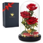 Three Rose in Glass Dome Eternal Flower LED Valentine's Day Wedding Decor Gift
