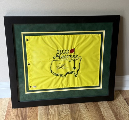 Scottie Scheffler Signed 2022 Masters Flag Professionally Framed PSA DNA COA 