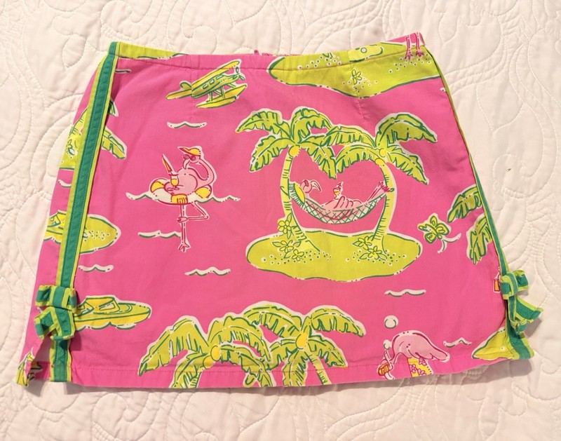 Vintage Lilly Pulitzer Girls 7 Beach Flamingo Palm Tree  Skirt Built-in-Shorts