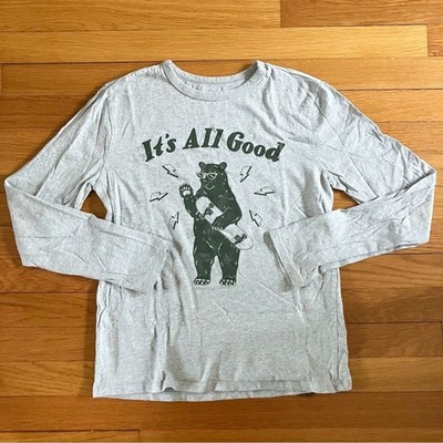 Gap Kids Grey Bear Animal Skateboard Graphic Long Sleeve Cotton Tee XL 12