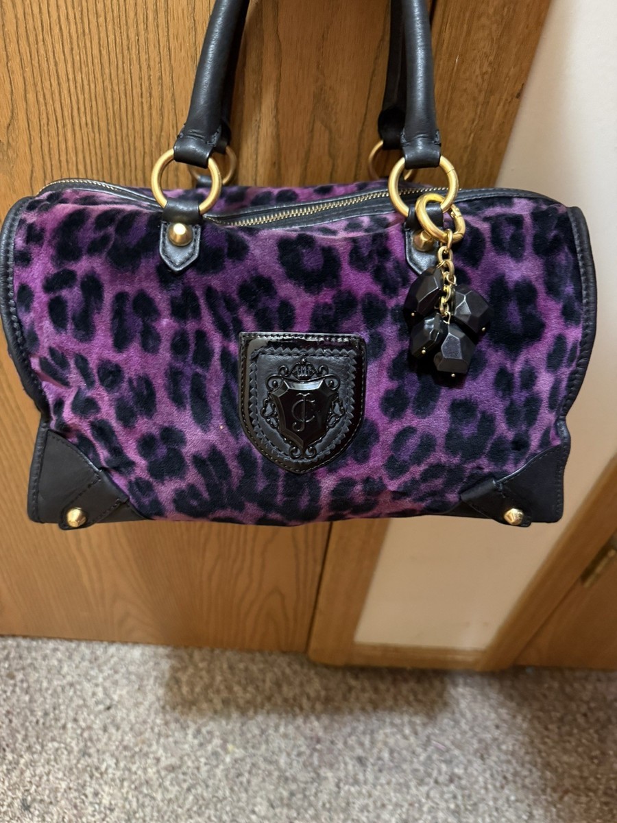 Juicy Couture Purple Leopard Animal Print Satchel Bag Gold