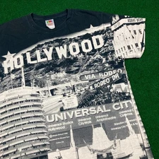 Vintage Universal Studios Hollywood Shirt Mens M Black White All Over Print 90s