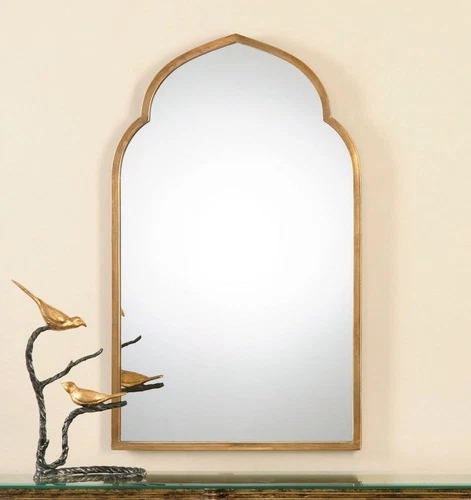 Elegant Moroccan Arch Top Gold Wall Mirror - 40" x 24" Home Decor - Picture 4 of 5