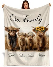 Custom Highland Cow Family Blanket Personalized Our Family Name Gift Decor