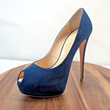 Giuseppe Zanotti Liza 90 Blue Suede Peep Toe Platform Pumps EU 41 US 8