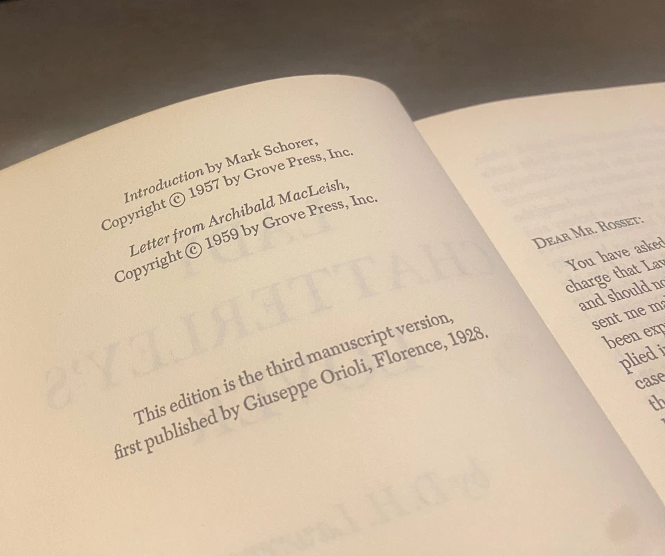 LADY CHATTERLEY'S LOVER D.H. Lawrence 1ST EDITION 1959 Grove Press +MYLAR COVER  - Image 3 of 4