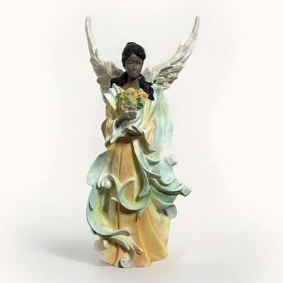 DWK 2005 Angel With Flowers Figurine African Aphrodite Statue Wings 12  Tall