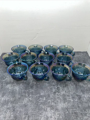 Vintage Blue Indiana Carnival glass punch  cups (Set of 12)
