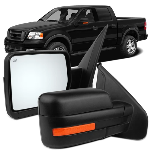 Pair Power+Heated Side Mirrors Driver+Passenger Black For 2004-2014 Ford F-150