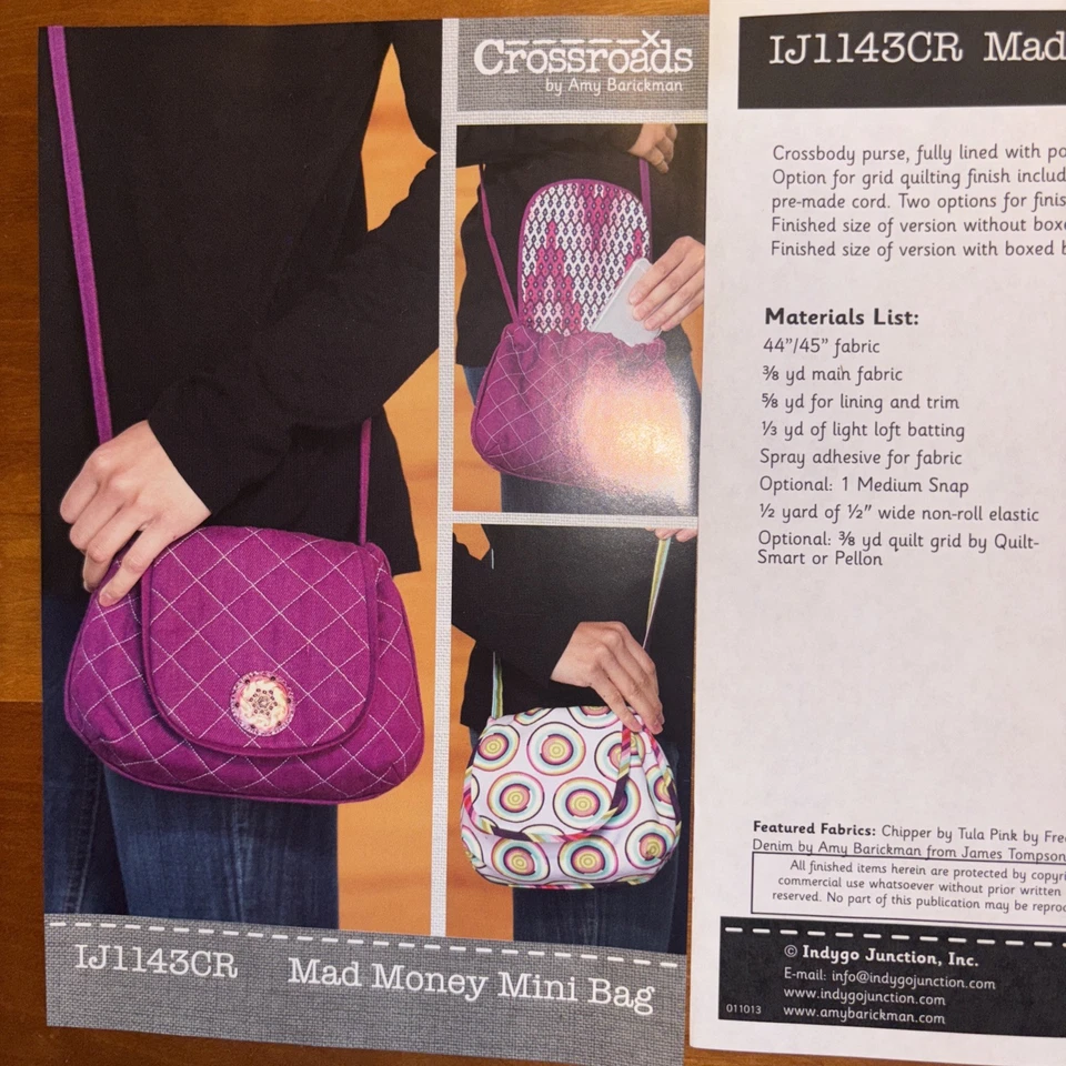 Crossroads Mad Money Mini Sewing Pattern Tote Bag Uncut Indygo Jct IJ1143CR - Image 2 of 4