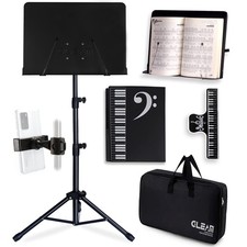 GLEAM Sheet Music Stand - Full Metal with Carrying Bag, Phone 55, Black