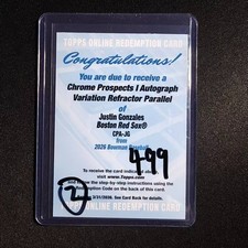 ⚡️XB 2026 BOWMAN CHROME PROSPECT AUTO REFRACTOR /499 JUSTIN GONZALES REDEMPTION