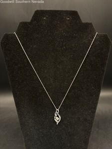 18" Sterling Silver Chain Twisted Infinity Pendant Necklace with White Stones
