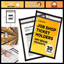 30 Pack Job Ticket Holders 9x12 - Clear Dry Erase Pockets, Reusable Water-Resi